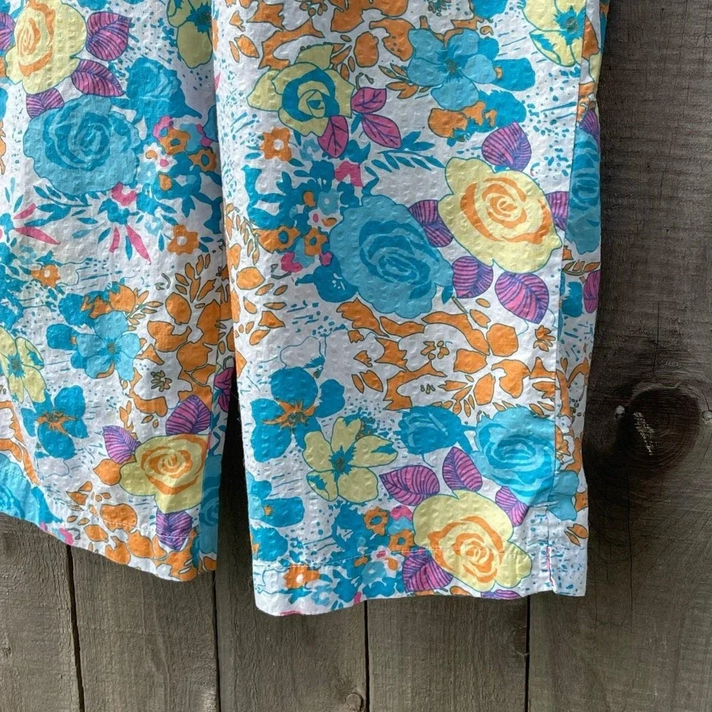 VTG Capacity Capri Set 80s Cotton Matching Floral Print High Rise Colorful Beach